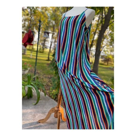 California Moonrise Striped Maxi Tent Dress Multicolor Sz L - Picture 1 of 9